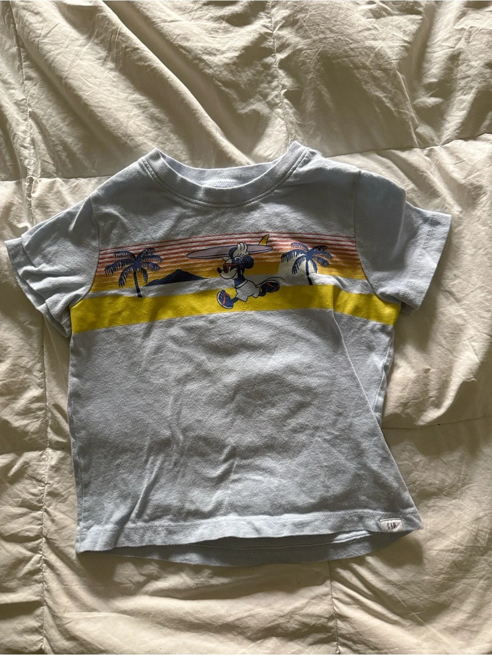 GAP Light Blue Kids Tee with Mickey Mouse and Beach Graphic